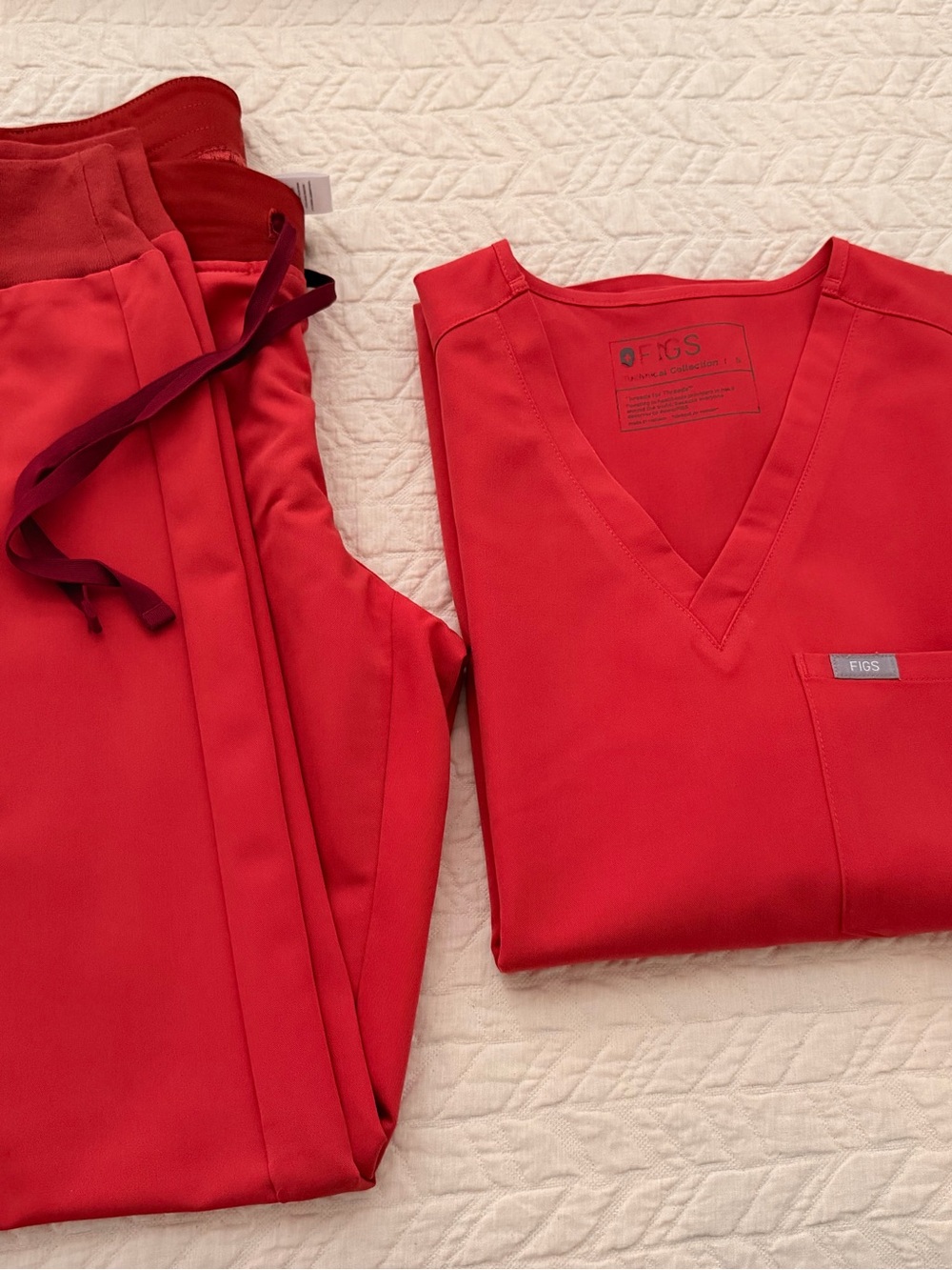 Figs Red Scrub Set — V-Neck Top & Jogger Track Pants